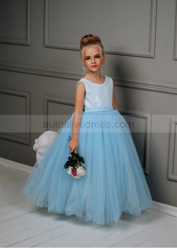 Sky Blue Sequin Tulle Flower Girl Dress